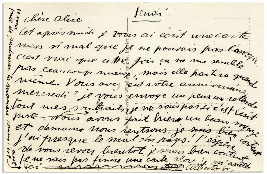 Rare Alberto Giacometti Autograph Letter Signed -- ''...I'm almost homesick!...''